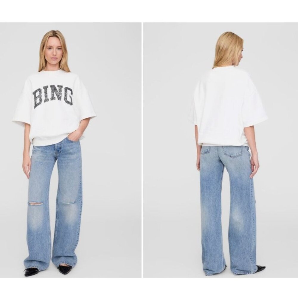 Anine Bing White and Black Graphic Tee
